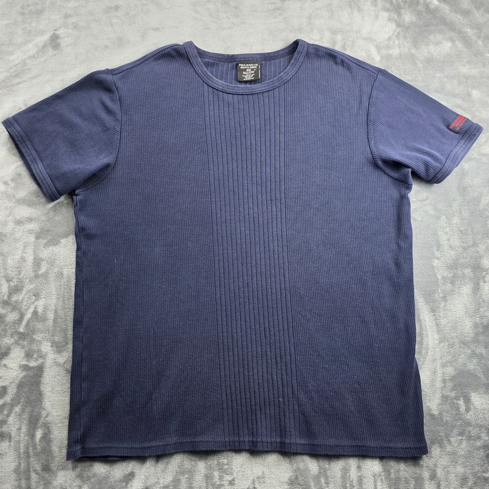 Vintage Polo Jeans Co Ralph Lauren Ribbed T-Shirt‎ Mens XL Navy Blue Made in USA